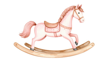 Wooden toy horse, a childhood animal that loves to rock and play on a white background
