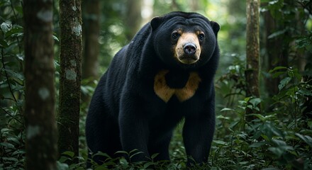 Majestic Sun Bear in Lush Rainforest Habitat