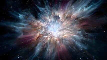 Brilliant star at the center of a colorful nebula with galactic elements and cosmic energy