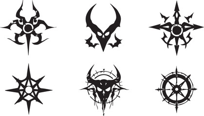 Set of decorative elements for flat design, horror, cyberpunk, retro, vintage. Hand drawn vector illustration	