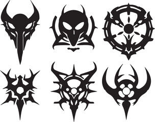 Set of decorative elements for flat design, horror, cyberpunk, retro, vintage. Hand drawn vector illustration	