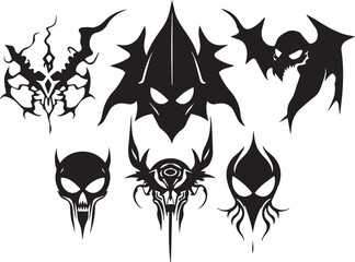 Set of decorative elements for flat design, horror, cyberpunk, retro, vintage. Hand drawn vector illustration	