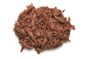 Delicious shredded braised beef on white