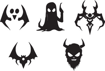 Set of decorative elements for flat design, horror, cyberpunk, retro, vintage. Hand drawn vector illustration	