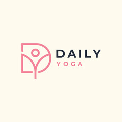 yoga logo or monogram initial letter D with a person posing stretching both arms