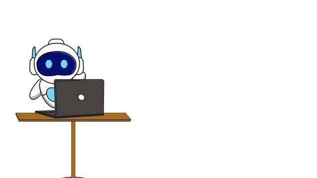 Artificial Intelligence Business Growth Illustration white board animation,a robot with a laptop and a businessman on screen, symbolizing artificial intelligence and business growth animation