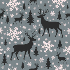 Grey Winter Pattern with Dark Deer
