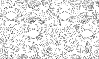 Design a seamless vector pattern featuring detailed marine life illustrations, easily scalable and editable.