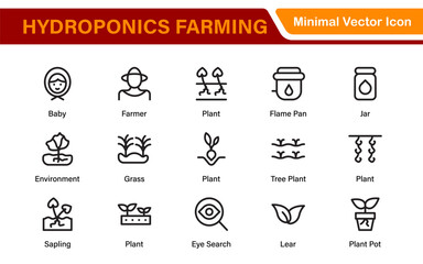 Hydroponics and Vertical Farming Icon Pack &ndash; Minimalist Line Vector Illustrations for Eco-Friendly Agriculture, Sustainable Farming, and Indoor Growing Solutions