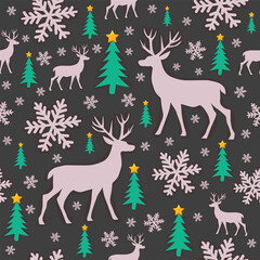 Deer and Snowflakes Christmas Pattern