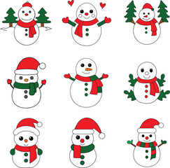 snowman smiling red scarf winter cute cartoon 