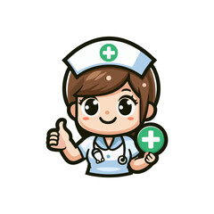 Obraz premium Modern Mascot Nurse Medical Character Clean Blue Healthcare Illustration Friendly Professional Hospital Staff Design for Clinic Health Promotion Branding Logo Marketing