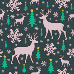  Winter Deer Pattern with Fir Trees