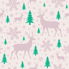 Light Christmas Pattern with Reindeer