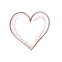 Hand-Drawn Brown Outline Heart Shape, Romantic Symbol, Valentine's Day Design Element
