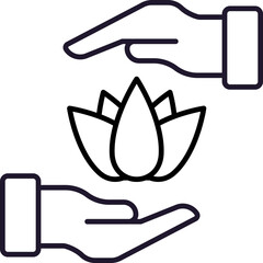 Flower between Hands Minimalistic Linear Sign for Web and Graphic Design, Apps, Banners, Social Network and Cards