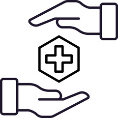 Medical Cross between Hands Line Icon for Web Sites, Books, Cards, Apps