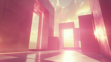 Sunset Glow with Abstract Concrete Maze.