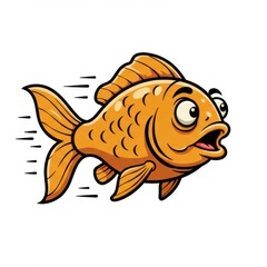 A Cartoon Goldfish Swimming Rapidly A Vibrant Illustration of an Animated Fish Character