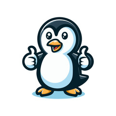 Obraz premium Cute Penguin Mascot Cartoon Vector in Bold Line Art with Happy Face Winter Animal Character Perfect for Logo T Shirt Kids Merchandise Digital Branding Avatar Emblem and Marketing Use