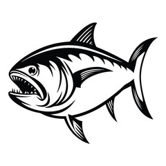 Black And White of Sharp Toothed Tuna Fish On White Background