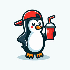 Cute penguin mascot logo for cartoon character animal mascot emblem penguin illustration vector arctic bird funny animal icon adorable mascot design for digital logo branding clipart and poster

