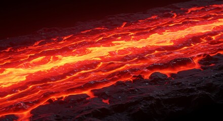 Molten lava flow close-up view