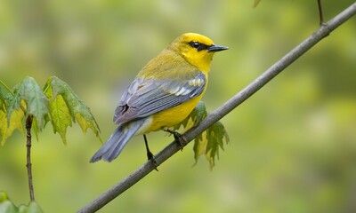 Golden-Winged Warbler Perched on Branch