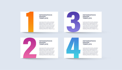 Simple minimalistic infographic template with four processes. Step by step template with numbers and text.