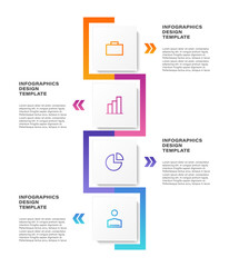 Obraz premium Infographic vertical template with square elements. Four steps or processes. Step by step, instructions or report