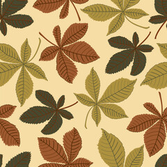 Fototapeta premium horse chestnut leaves Autumn seamless pattern. Fall ornament. print for fabric, package, wrapping
