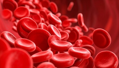 Fototapeta premium Red blood cells flowing in vessel.