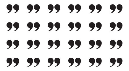 Fototapeta premium Multiple Black Quotation Marks Pattern, Close Up of Various Black Quotation Marks in a Grid Format on a White Background. Perfect for Text Design, Typography, Quotes, and Communication Visuals.