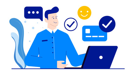 Man making a secure payment on laptop. Suitable for finance, online shopping, cybersecurity, ecommerce, technology, digital transactions, internet security.