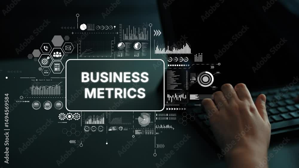 Poster Business Metrics Dashboard Visualization for Data Analysis and Performance Tracking in Corporate Environment. Asymptotic smart data analytic.