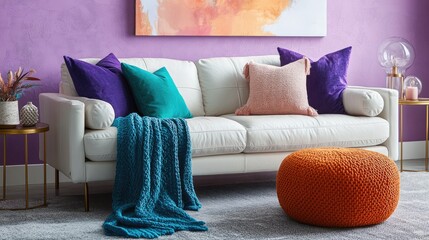 Modern living room featuring vibrant color scheme.