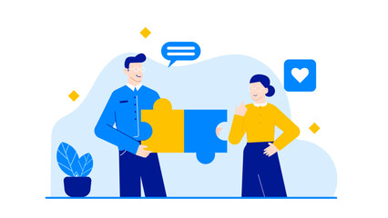 business team with puzzle pieces, business management illustration concept