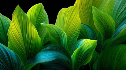 Vibrant Green Foliage: An artistic composition of lush, green leaves. Showcasing intricate details and a dynamic play of light and shadow.