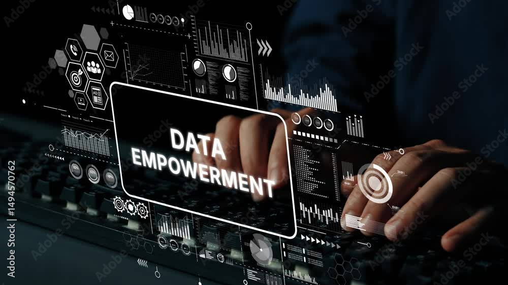 Poster empowering data through digital technology and analytics for modern business strategies and decision