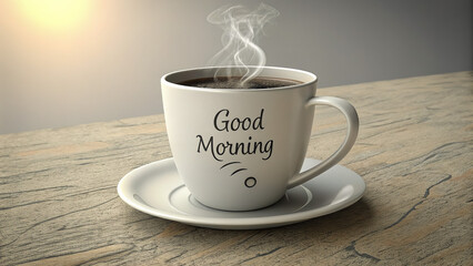 Coffee Cup with "GOOD MORNING" Text Positive Morning Vibes Image