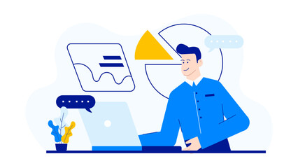 Man in black shirt focused on laptop screen, typing. Suitable for technology, work, remote work, business, and entrepreneurship concept designs.
