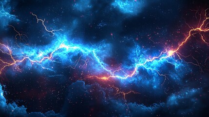 Obraz premium Blue lightning travels through dark clouds