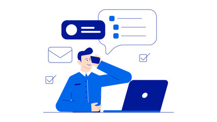 Man multitasking on laptop and phone, perfect for technology or remote work concepts in business and communication presentations or designs.