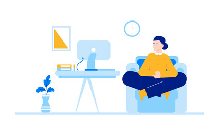 Person sitting in a chair at a desk with a plant, suitable for office, workplace, professional concepts, work productivity themes.