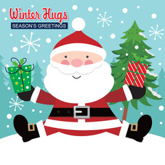 Christmas card with Santa and gifts