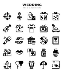 Set of Wedding Icons. Simple line art style icons pack.