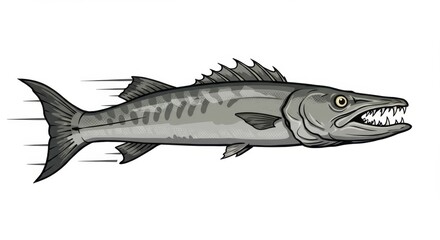 Fototapeta premium A Powerful Great Barracuda Fish Illustration Design: Aquatic Predator in Motion
