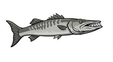 Fototapeta premium A Detailed Illustration of a Great Barracuda Fish: Sharp Teeth, Powerful Body, Aquatic Predator