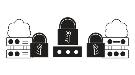 Fototapeta premium Cloud Security Line Icon, eps 10 on white background, vector illustration.