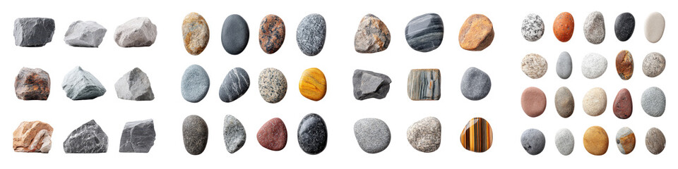 Fototapeta premium Assortment of diverse geological specimens including igneous sedimentary and metamorphic rocks pebbles and mineral formations in a range of colors textures and shapes